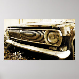 Old Classic Car Headlights Poster
