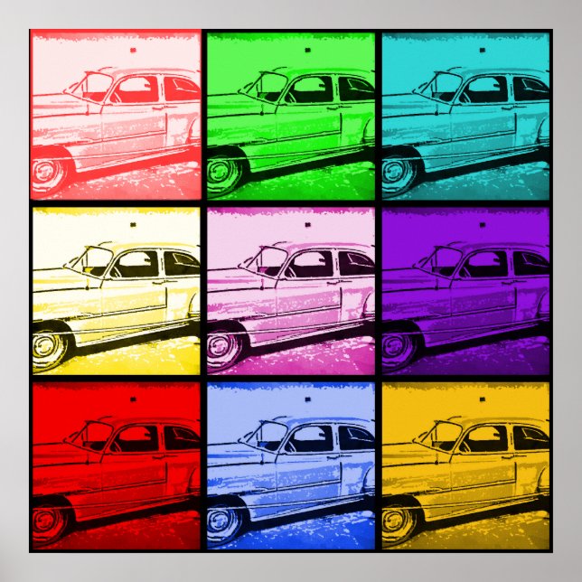 Old Classic Car Watercolor Pop Art Print (Front)