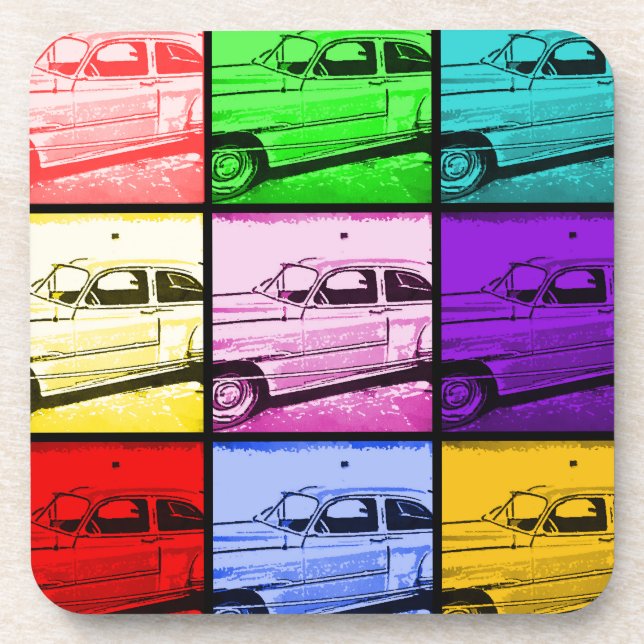 Old Classic Car Watercolor Pop Art Print Coaster (Front)