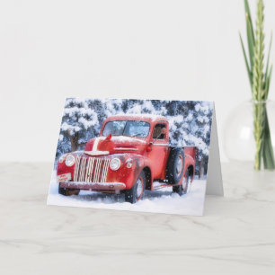 Old Classic Truck in Snow with Bird Christmas Card