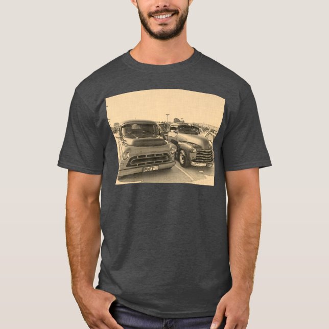 Old Classic Trucks Cars Car Sketch T-Shirt (Front)