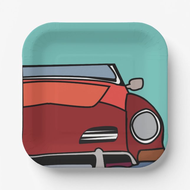 Old Classic Vintage Car Birthday Paper Plate (Front)