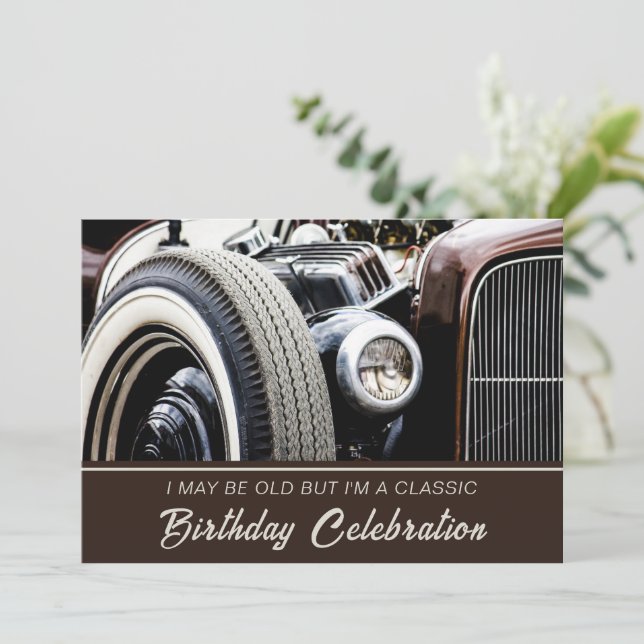 Old Classy Car Birthday Invitation (Standing Front)