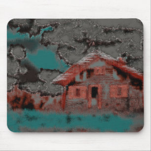 Old clay house with drizzled motion, under clouds mouse pad