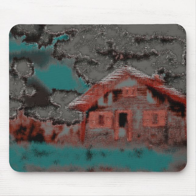 Old clay house with drizzled motion, under clouds  mouse pad (Front)