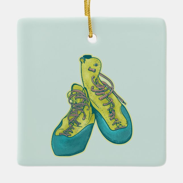 Old climbing shoes rock climbing ceramic ornament (Front)