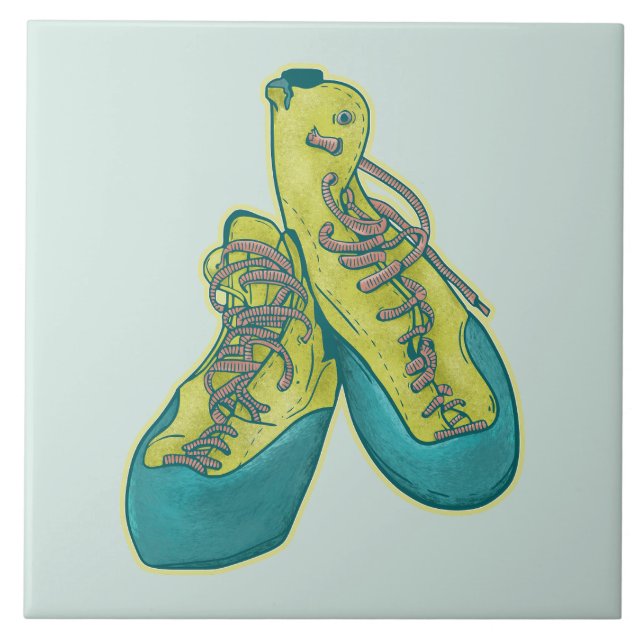 Old climbing shoes rock climbing ceramic tile (Front)