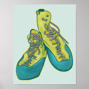 Old climbing shoes rock climbing poster