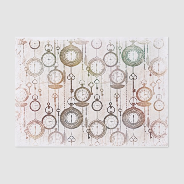 Old clocks, timepiece pattern, retro illustration tissue paper (Front)