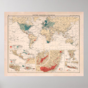 Old Coffee Farming & Consumption World Map (1907) Poster