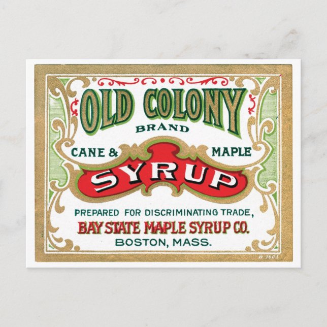 Old Colony Cane & Maple Syrup Vintage Ad Postcard (Front)