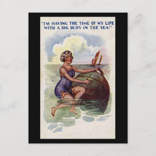 Old Comic Postcard - Fun with a big Buoy