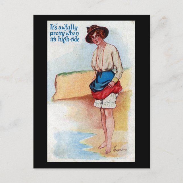 Old Comic Postcard - High Tide (Front)