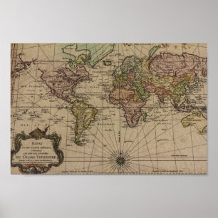 Old Compass Map of the World Poster