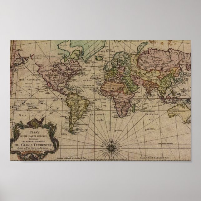 Old Compass Map of the World Poster (Front)