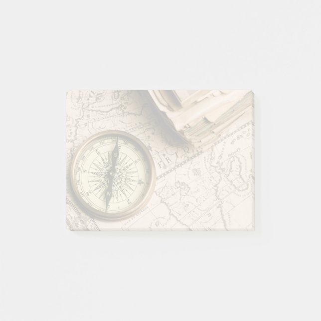 Old Compass Over Ancient Map Post-it Notes (Front)