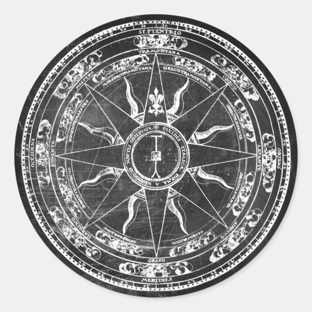 Old Compass Rose (B&W) Classic Round Sticker (Front)