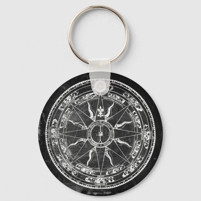 Old Compass Rose (B&W) Key Ring (Front)