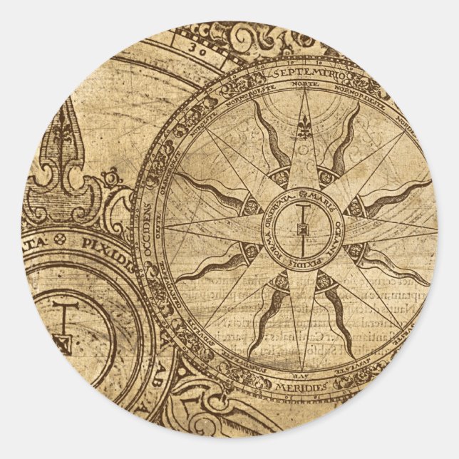 Old Compass Rose Classic Round Sticker (Front)