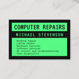 Old computer screen green and black business card