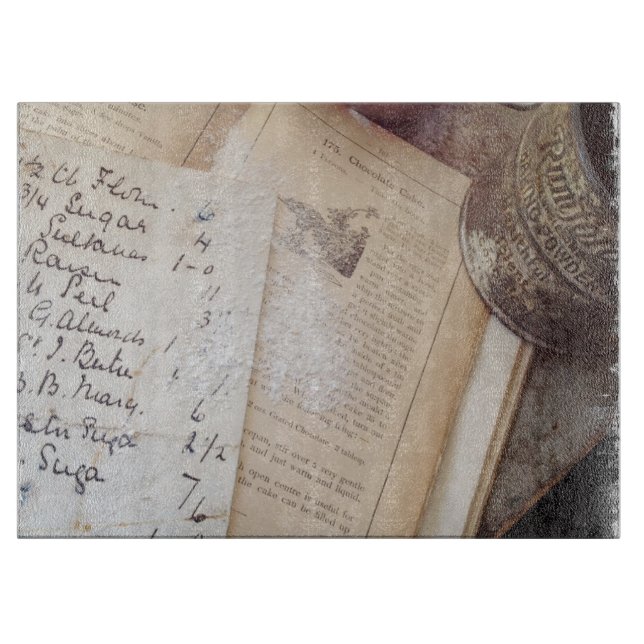 Old cookbook and recipes cutting board (Front)