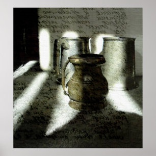 Old Copper and Pewter Mugs Poster