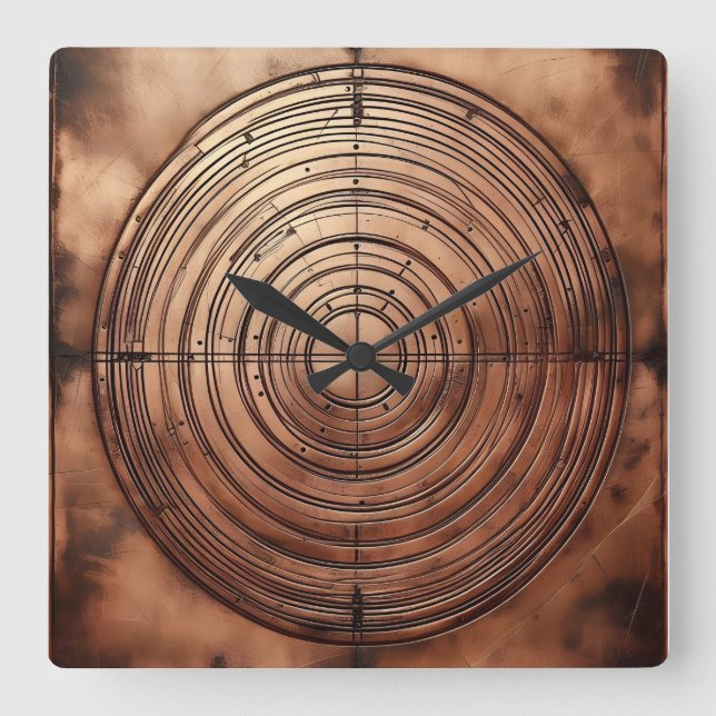 old copper circular grooves square wall clock (Front)