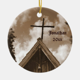 Old Country Church, Christmas Holiday Ornament