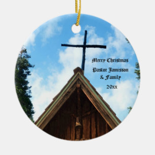 Old Country Church, Christmas Ornament for Pastor