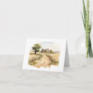 Old Country Lane with Old Farm House BLANK  Card