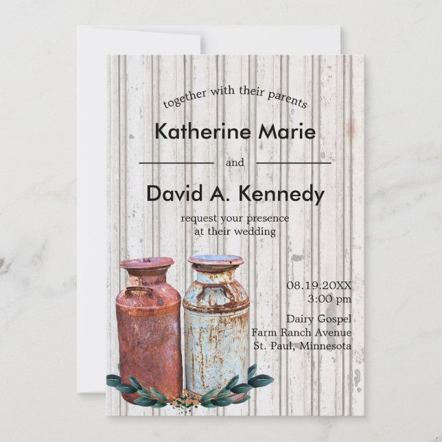 Old Country Milk Cans Budget Wedding Rustic Farm  Invitation (Front)