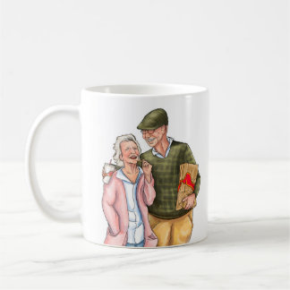 Old Couple full colour Anniversary Right Handed Coffee Mug