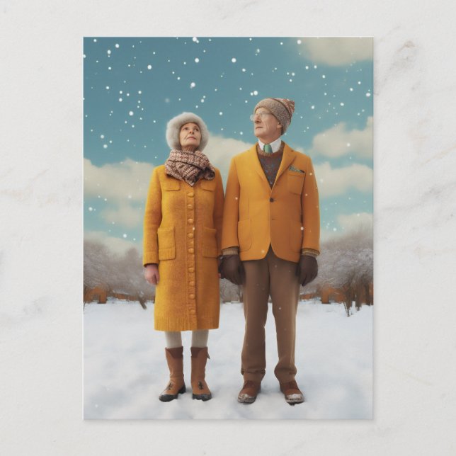 Old Couple In The Snow Postcard (Front)