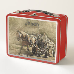 Old Couple on Horse & Wagon vintage Metal Lunch Box