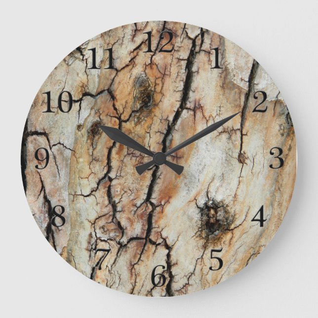 Old cracked wood natural tree bark picture large clock (Front)