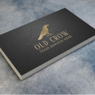 Old Crow Gold Bird Logo Elegant Black Leather Business Card