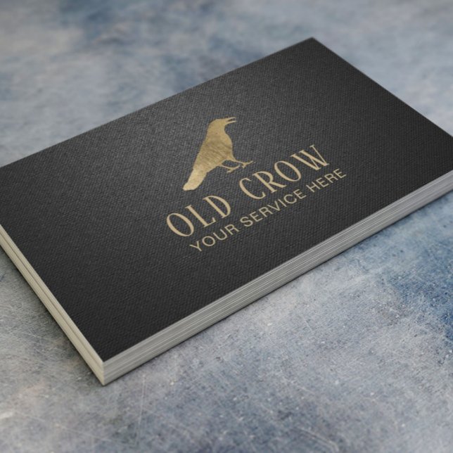Old Crow Gold Bird Logo Elegant Black Leather Business Card (Creator Uploaded)