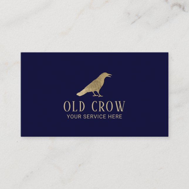 Old Crow Gold Bird Logo Elegant Navy Blue Business Card (Front)