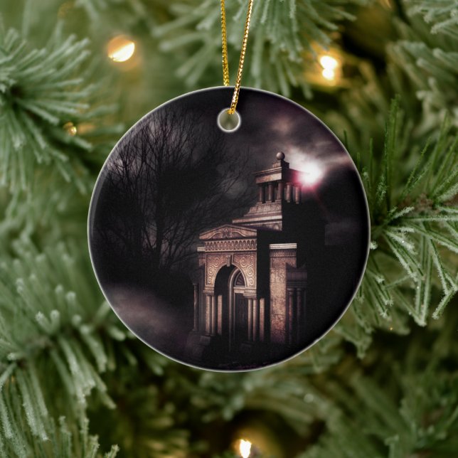 Old crypt in the dark forest ceramic ornament (Tree)