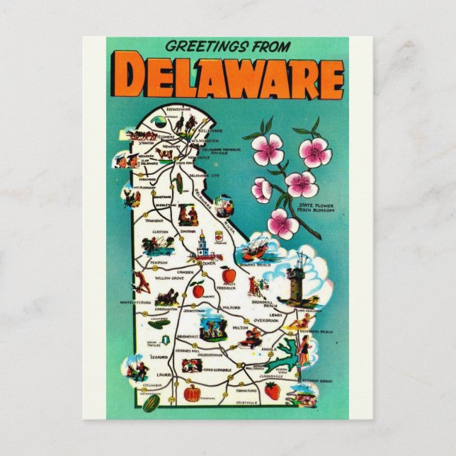 Old Delaware Map  Postcard (Front)