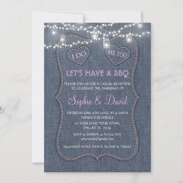 Old Denim Blue String Lights Western I DO BBQ Invitation (Front)