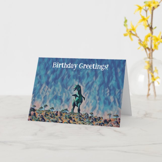 Old Dinosaur Old Timer Funny Art Birthday Card (Yellow Flower)