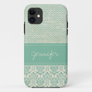 Old Distressed Aqua Custom Name iPhone 11 Case