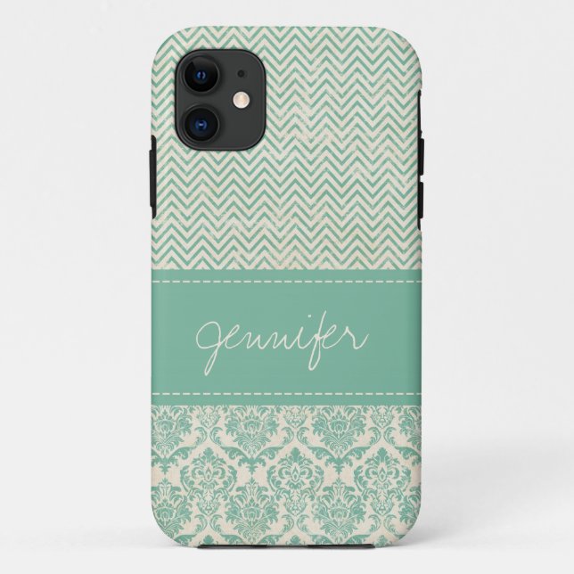Old Distressed Aqua Custom Name Case-Mate iPhone Case (Back)