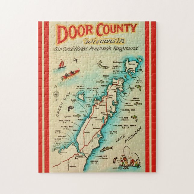 Old Door County Fishing Map  Jigsaw Puzzle (Vertical)
