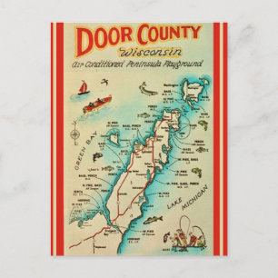 Old Door County Fishing Map  Postcard