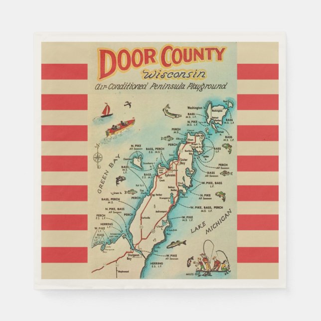 Old Door County Map Postcard Napkin (Front)