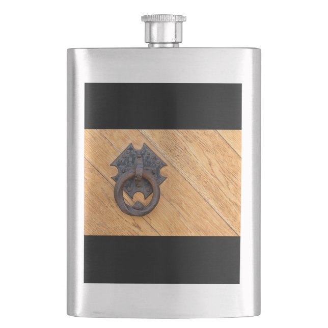 Old door knocker hip flask (Front)