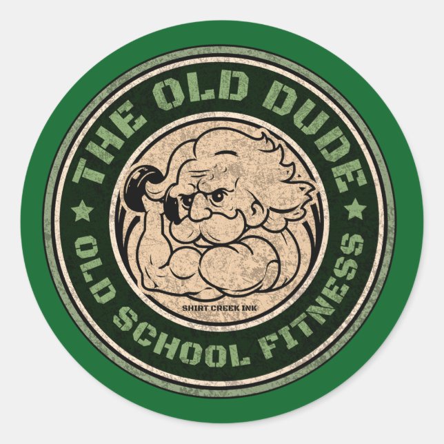 OLD DUDE FITNESS CLASSIC ROUND STICKER (Front)