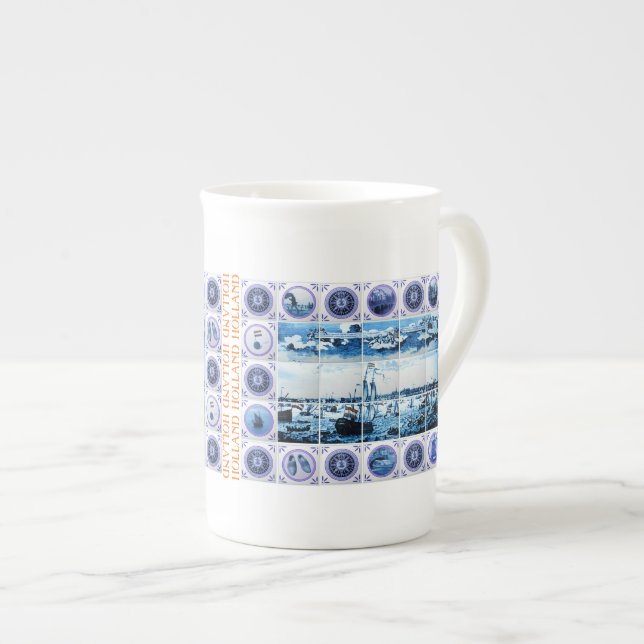 Old Dutch Maritime Holland Delftware Style Bone China Mug (Front Right)